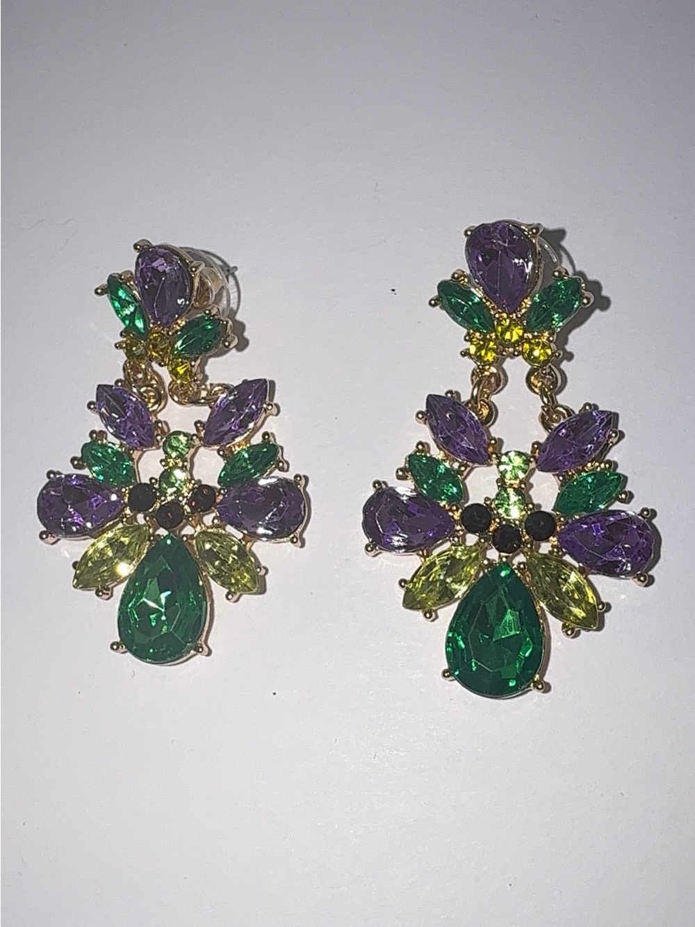Mardi Gras Rhinestone Crystal Dangle Statement Earrings